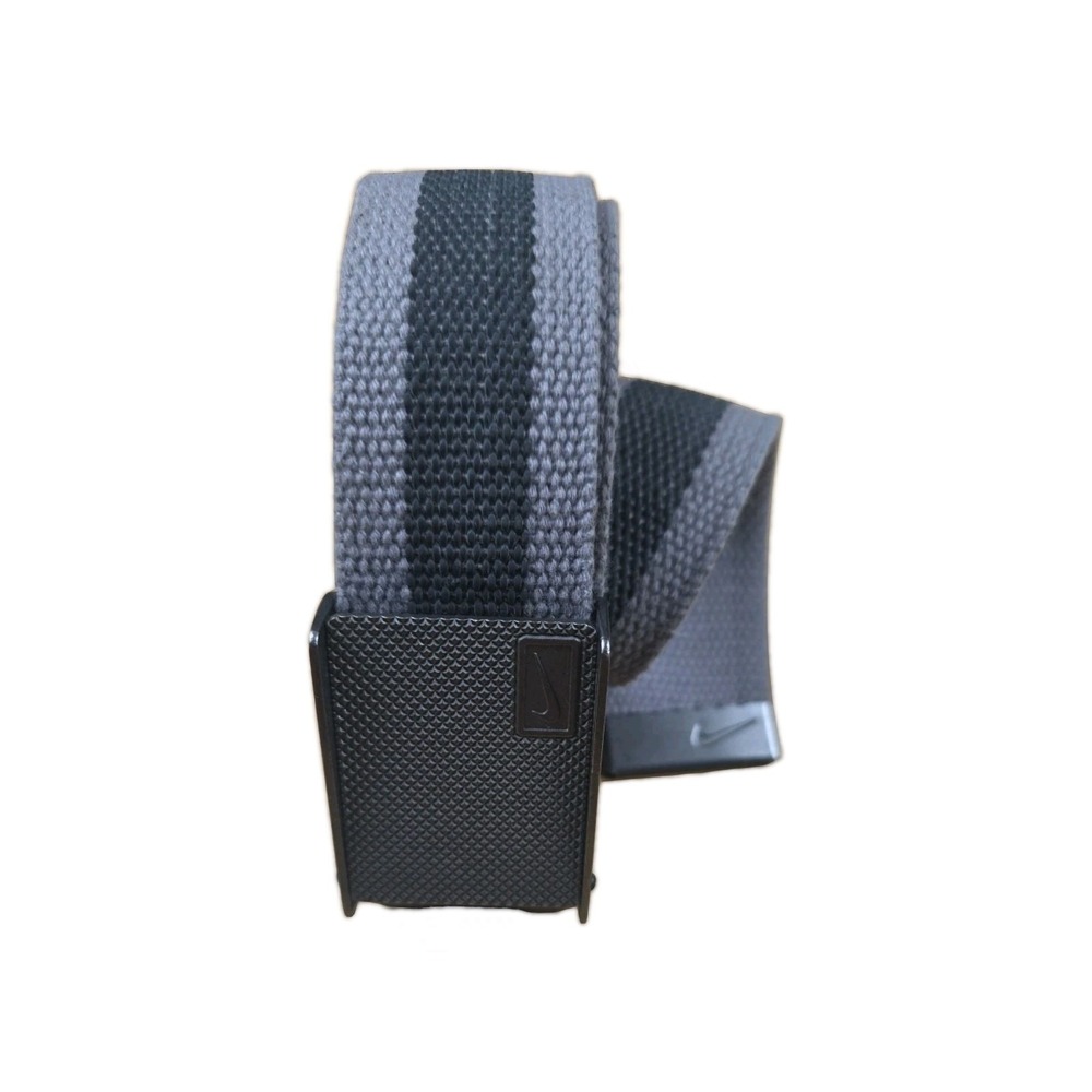 NIKE Adjustable Nylon Men's Belt Black & Gray Logo Buckle Golf